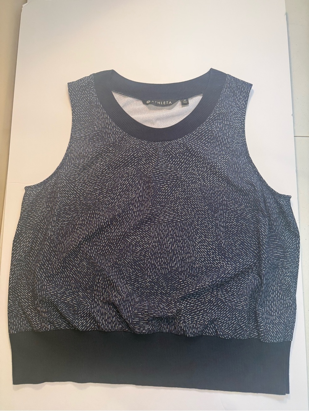 Athleta Navy Patterned Ribbed Hem Sleeveless Tank